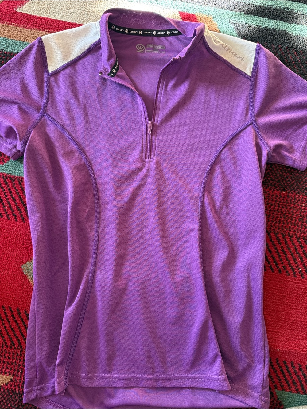 Canari Purple Short Zip Cycling Jersey with White Shoulder Panels